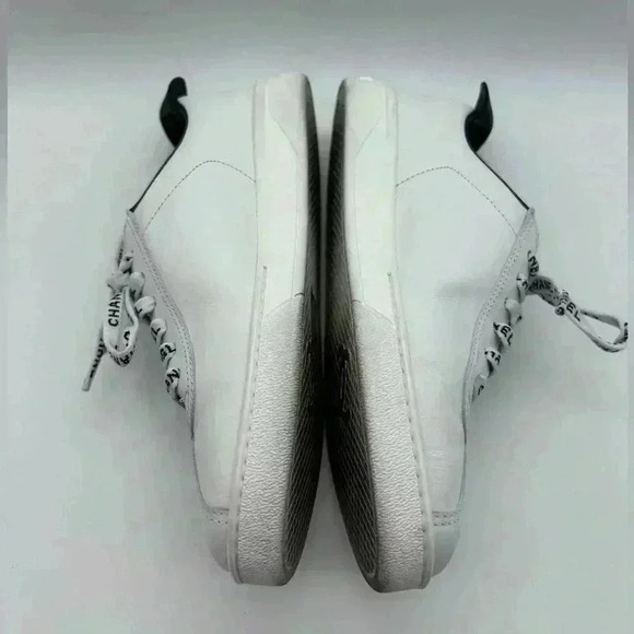 Chanel White Leather Casual Sneakers: Women's Size 36.5 Logo Laces CC - Picture 4 of 13